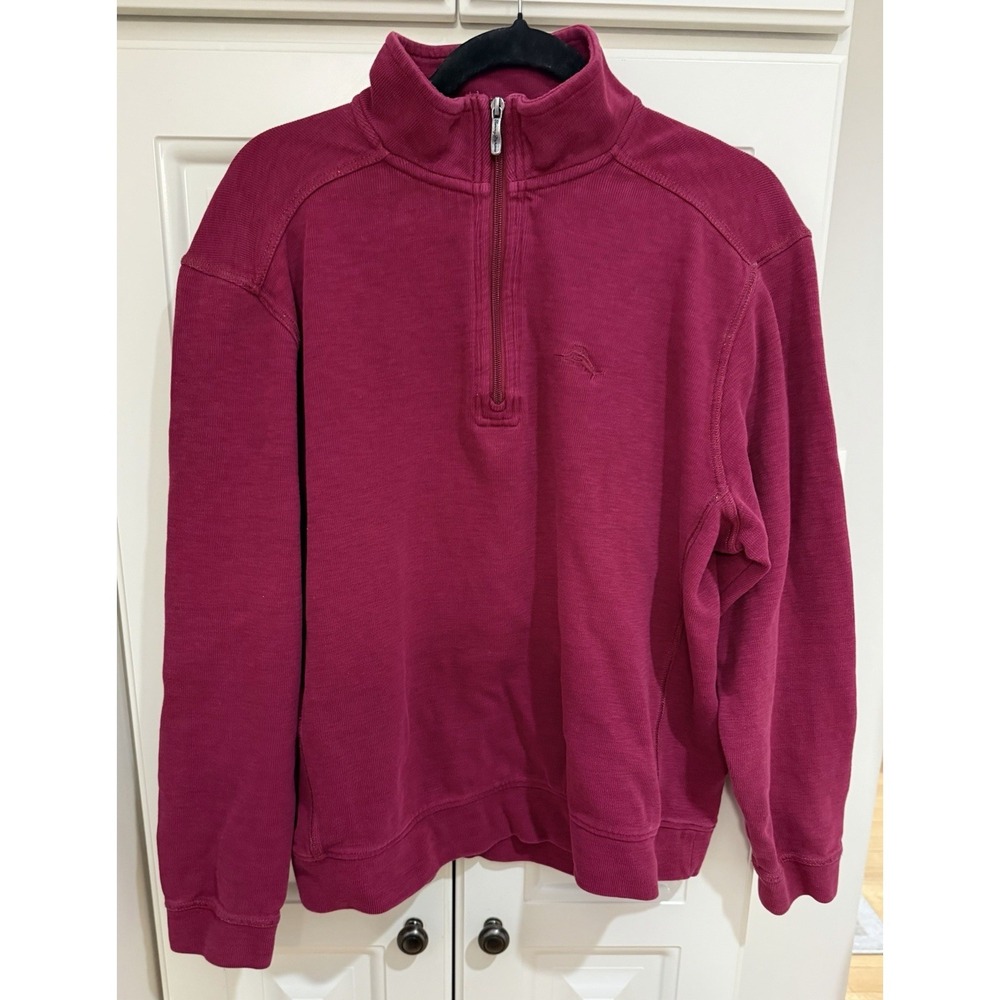 Tommy Bahama Mens‎ M Burgundy 1/4 Zip Pullover Sweatshirt Casual Coastal EUC